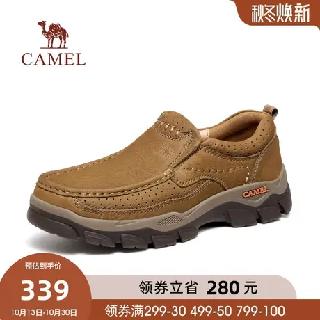 骆驼2023年秋季新款软韧磨砂牛皮止滑耐磨乐福套脚经典休闲皮鞋男图片