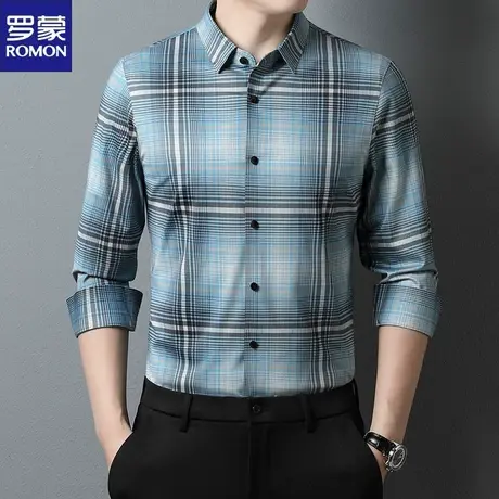 罗蒙长袖衬衫男士潮流格子寸衫2024春秋季新款中青年休闲衬衣男装图片