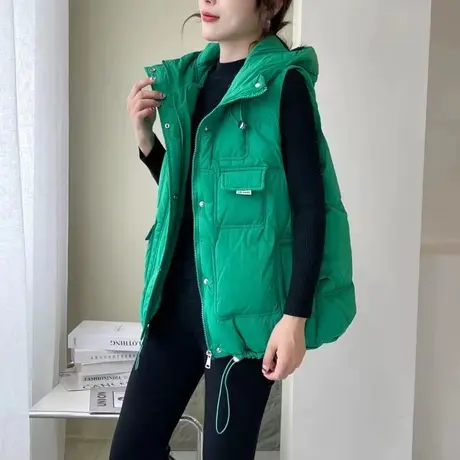 2023年秋冬新款韩版宽松时尚羽绒棉马甲冬季连帽外套女士外穿马夹图片