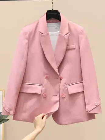 粉色休闲百搭西装外套女2023春秋新款垂感气质开叉小个子chic西服商品大图