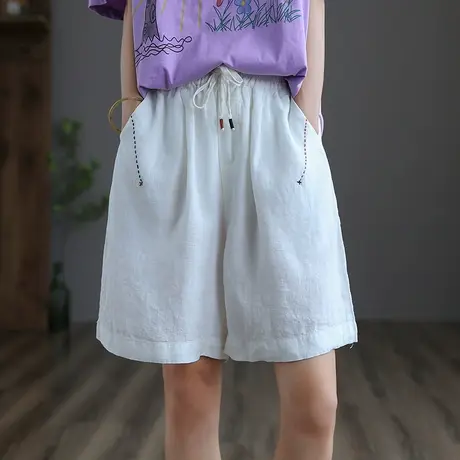 dza 高端棉麻阔腿短裤女士2022夏季新薄款五分宽松亚麻休闲裤中裤商品大图