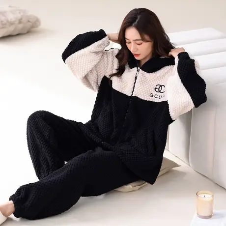 猫人珊瑚绒睡衣女款加绒加厚秋冬季2023新款大码法兰绒家居服套装图片