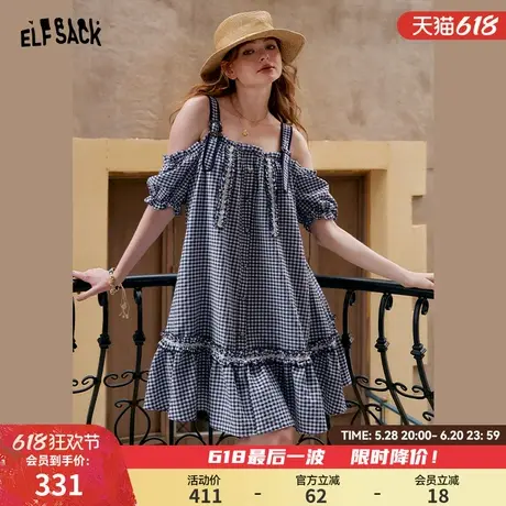 妖精的口袋格纹露肩吊带连衣裙女2025年夏季新款设计感甜美短裙子图片