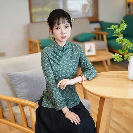 筠雅秋季新款中国风上衣复古显瘦旗袍式上衣气质唐装上衣女24J281商品大图