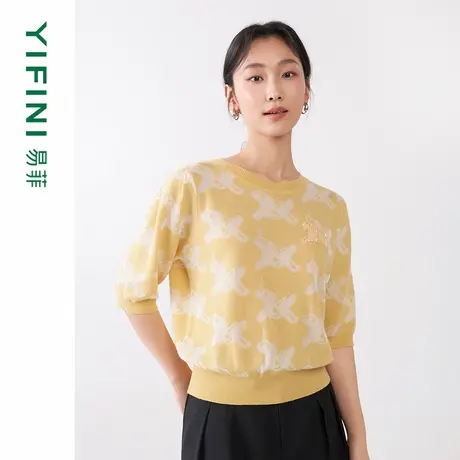 Yifini/易菲重工提花工艺宽松空气感针织衫女春秋新款上衣商品大图