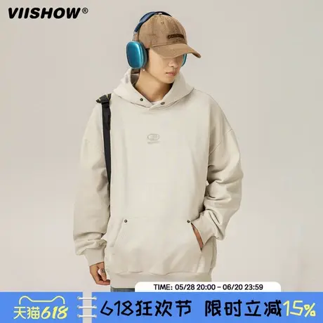 VIISHOW秋季重磅连帽卫衣休闲宽松情侣装美式高街潮牌刺绣帽衫男商品大图