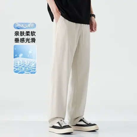 hansca铜氨丽赛斜纹直筒休闲裤男夏季薄款宽松垂感抗菌运动长裤子商品大图
