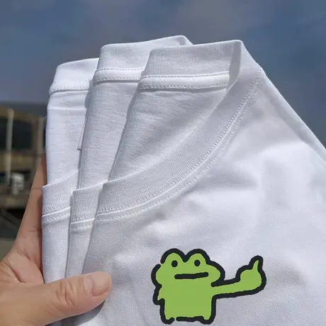 秀洛卡通青蛙呱呱表情包衣服半袖打底衫纯棉宽松情侣装短袖T恤男商品大图