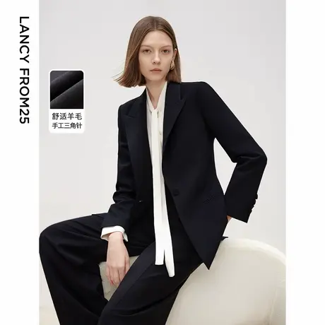 朗姿羊毛西服职业外套上衣气质高级感复古2025年春季新款黑色西装图片