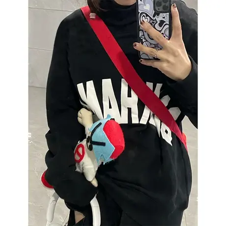 vintage美式卫衣黑色复古炸街薄款外套女潮ins嘻哈设计感欧美上衣商品大图