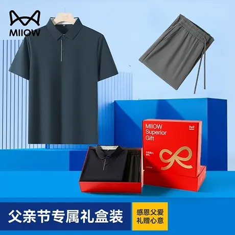 猫人夏季套装中老年爸爸套装父亲节礼物冰丝短袖T休闲运动三件套商品大图