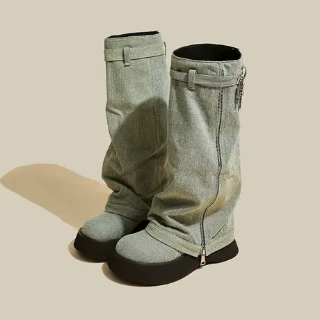 靴子女长筒靴增高厚底高级裤管靴2023年新款秋季爆款西部牛仔靴潮图片