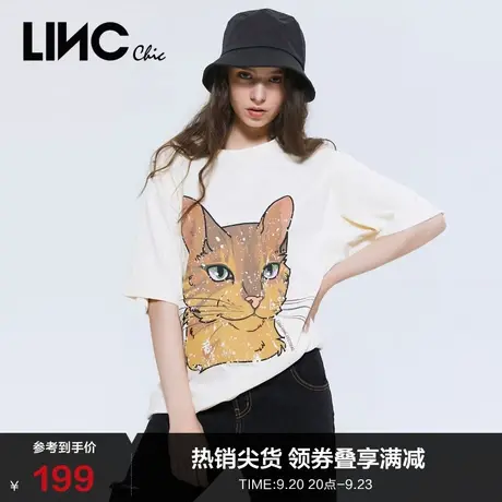 LINCCHIC金羽杰T恤女萌宠印花宽松短袖女t恤夏上衣女S212TS432商品大图