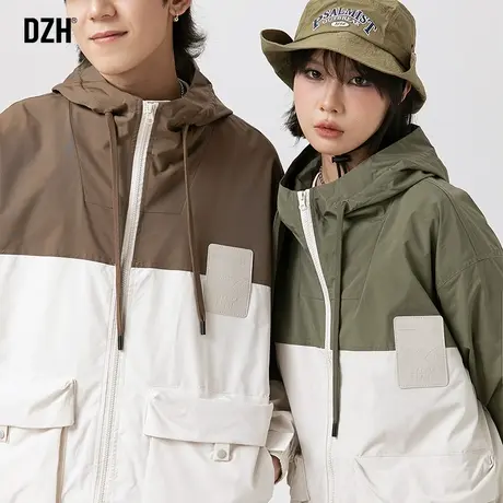 情侣美式机能风冲锋衣男秋季潮牌连帽工装夹克男士拼接外套登山服商品大图