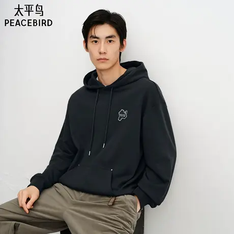 【商场同款】太平鸟男装卫衣25秋季新款连帽印绣上衣 B2CRF3417图片
