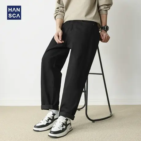 hansca秋季黑色休闲裤男潮高级感宽松直筒2025新款简约百搭长裤子商品大图
