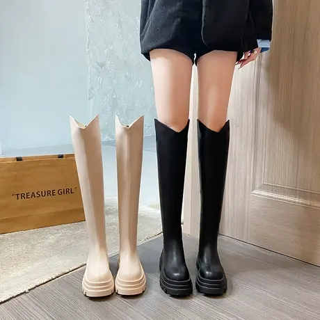 气质过膝长靴女2025新款秋季英伦风时尚靴子小个子粗跟高筒骑士靴图片