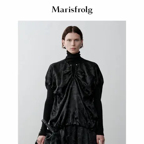 【艺术家灵感】Marisfrolg玛丝菲尔冬衬衣绣花黑色宽松衬衫图片