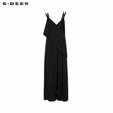 sdeer圣迪奥女装时尚撞色条纹拼接背带长裤S242Z1002商品大图