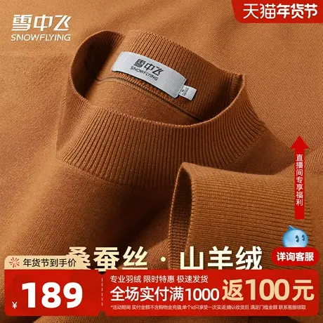 雪中飞【轻奢蚕丝 温暖羊绒】时尚温暖男式毛衣秋冬圆领针织衫W图片