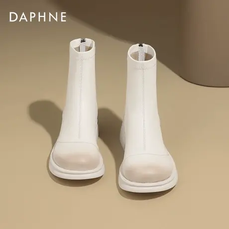 达芙妮白色靴子短靴女冬季2026新款加绒粗跟马丁靴瘦瘦靴切尔西靴图片