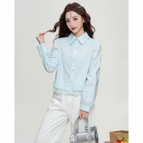 唐狮春秋季女式衬衫下摆双层花边衬衣女士高级感气质百搭潮TM图片