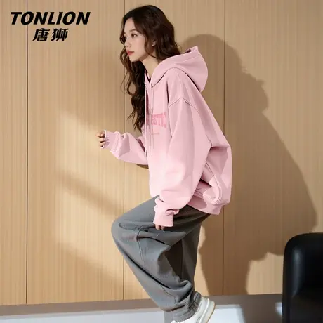 唐狮官方连帽卫衣女2026新款春季帽衫套头外套休闲宽松大码上衣VC图片