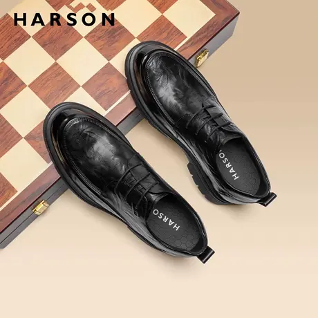 哈森男鞋春季新款英伦风宽脚皮鞋男增高新郎鞋结婚休闲德比鞋厚底商品大图