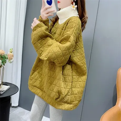 宽松慵懒风加绒加厚高领卫衣外套女2023年新款秋冬设计感百搭上衣商品大图