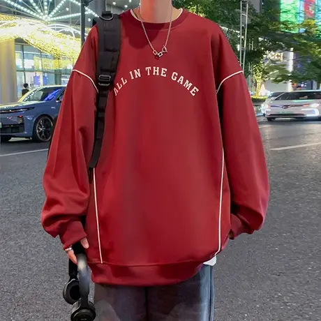 圆领卫衣男秋冬季2023新款条纹长袖内搭潮流宽松情侣装套头打底衫商品大图