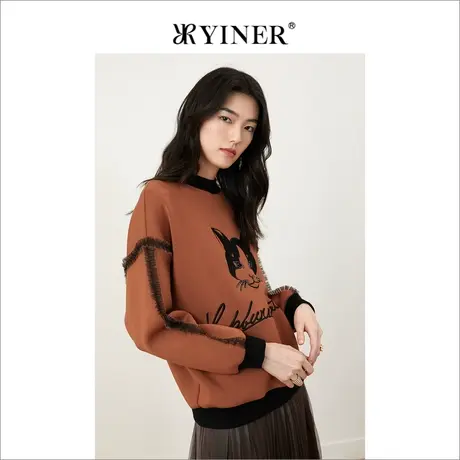 YINER音儿女装2021秋冬新款蕾丝花边卫衣商品大图