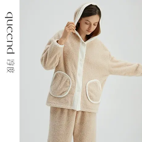 淳度珊瑚绒睡衣女秋冬新款加厚加绒开衫连帽可外穿家居服冬天套装图片