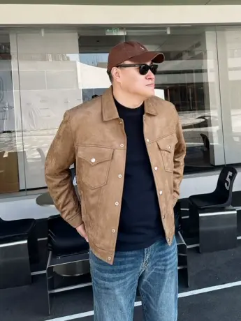 DAEVU冬新款麂皮绒潮胖子加肥加大码男士短款翻领薄二棉夹克外套商品大图