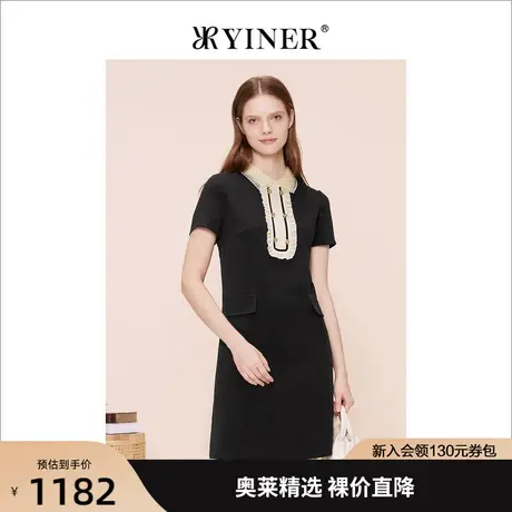 【小香风】YINER音儿女装2023夏新款蕾丝木耳花边连衣裙图片