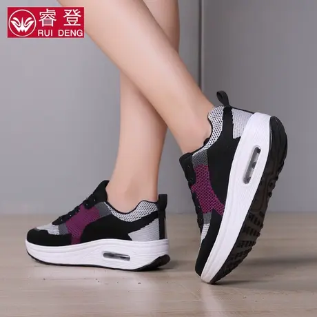 女鞋2024春季新款新款休闲气垫厚底飞织透气增高运动鞋女摇摇鞋商品大图