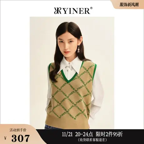 YINER音儿线上专选女装秋季字母印花马甲无袖针织衫商品大图