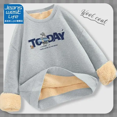 真维斯LIFE美式复古卫衣女秋冬新款羊羔绒保暖韩系慵懒风上衣外套商品大图