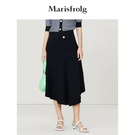 【商场同款】玛丝菲尔2023年夏季新款黑色三醋酸弧形裙摆半身裙女商品大图