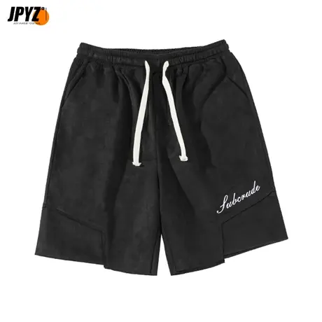 麂皮绒刺绣新款男装运动卫裤男士夏季薄透气抽绳短裤男裤子五分裤商品大图
