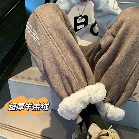 加绒加厚保暖卫裤男港风高街运动休闲长裤御寒秋冬季长裤束脚裤子商品大图