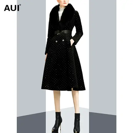 高端气质可拆卸狐狸毛领毛呢外套女冬2022新款干练丝绒间棉呢大衣图片