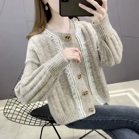开衫毛衣2023年新款女减龄洋气宽松毛线衣针织外套初秋上衣女外搭图片