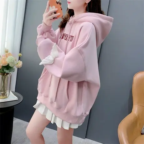 设计感减龄加绒连帽卫衣女2023秋冬新款宽松慵懒风洋气时尚外套潮商品大图