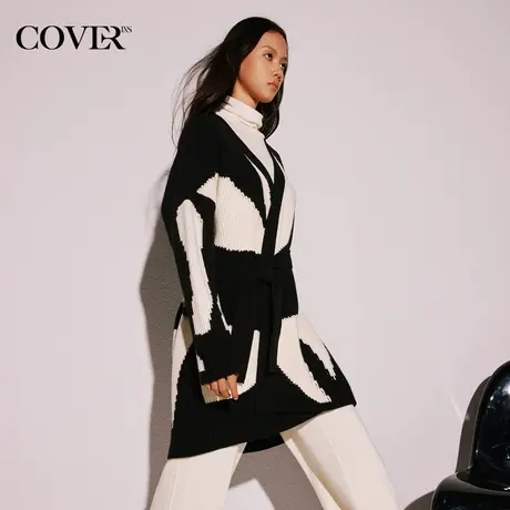 COVER冬季几何提花羊毛针织衫外套图片