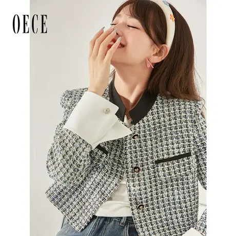 Oece高级感小香风外套秋季新款女装复古设计感粗花短外套春秋图片