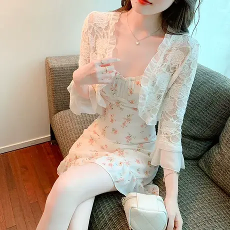 短款蕾丝上衣女披肩夏季配裙子时尚洋气冰丝防晒开衫外搭罩衫高档商品大图