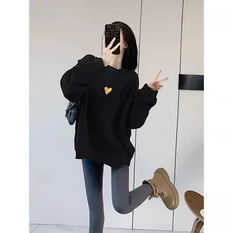 秋冬圆领卫衣女款2024新款爆款韩版慵懒风秋冬季套头无帽宽松外套图片