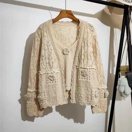 温柔风针织开衫吊带套装女秋冬新款韩版宽松时尚山茶花毛衣两件套商品大图