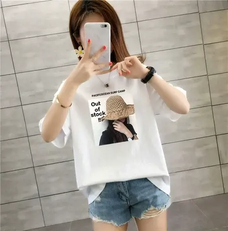 短袖女2024新款打底衫cec宽松韩版夏季学生白色学生t恤半袖上衣潮商品大图