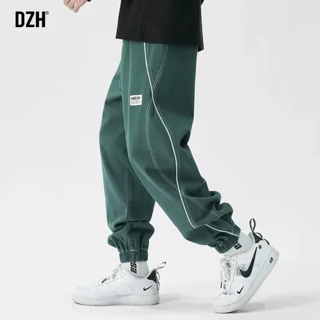 男士绿色痞帅男裤子设计感高级休闲裤2023新款运动裤春秋款束脚裤商品大图
